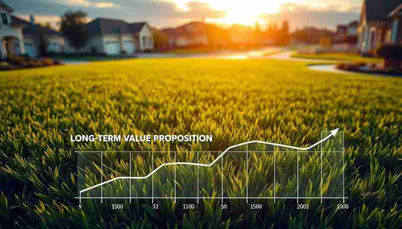 Visual representation of a long green value proposition centered on artificial turf, illustrating its sustainable features.